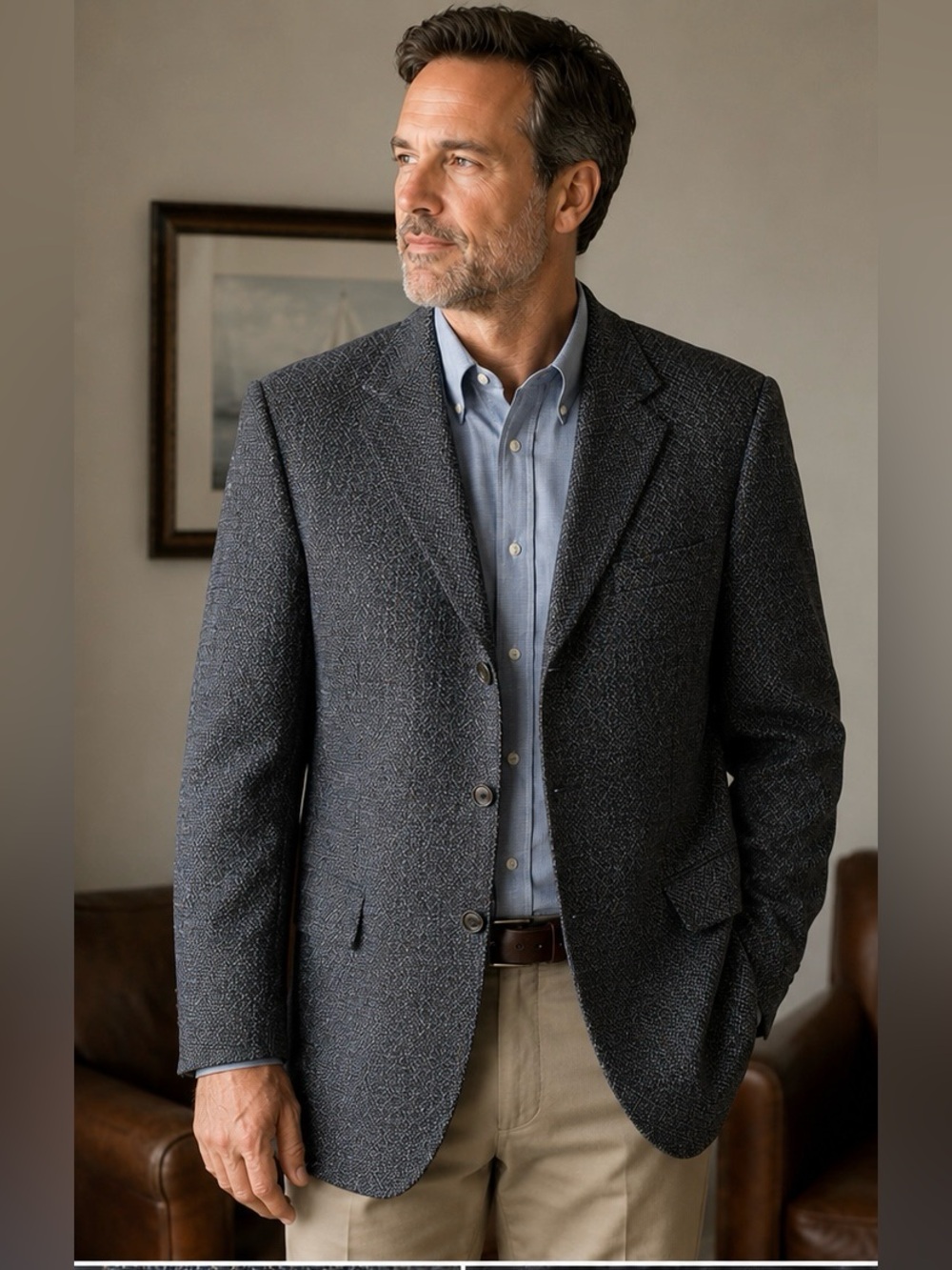Hart Schaffner & Marx Gold Trumpeter 44L Charcoal Textured Sport Coat Blazer